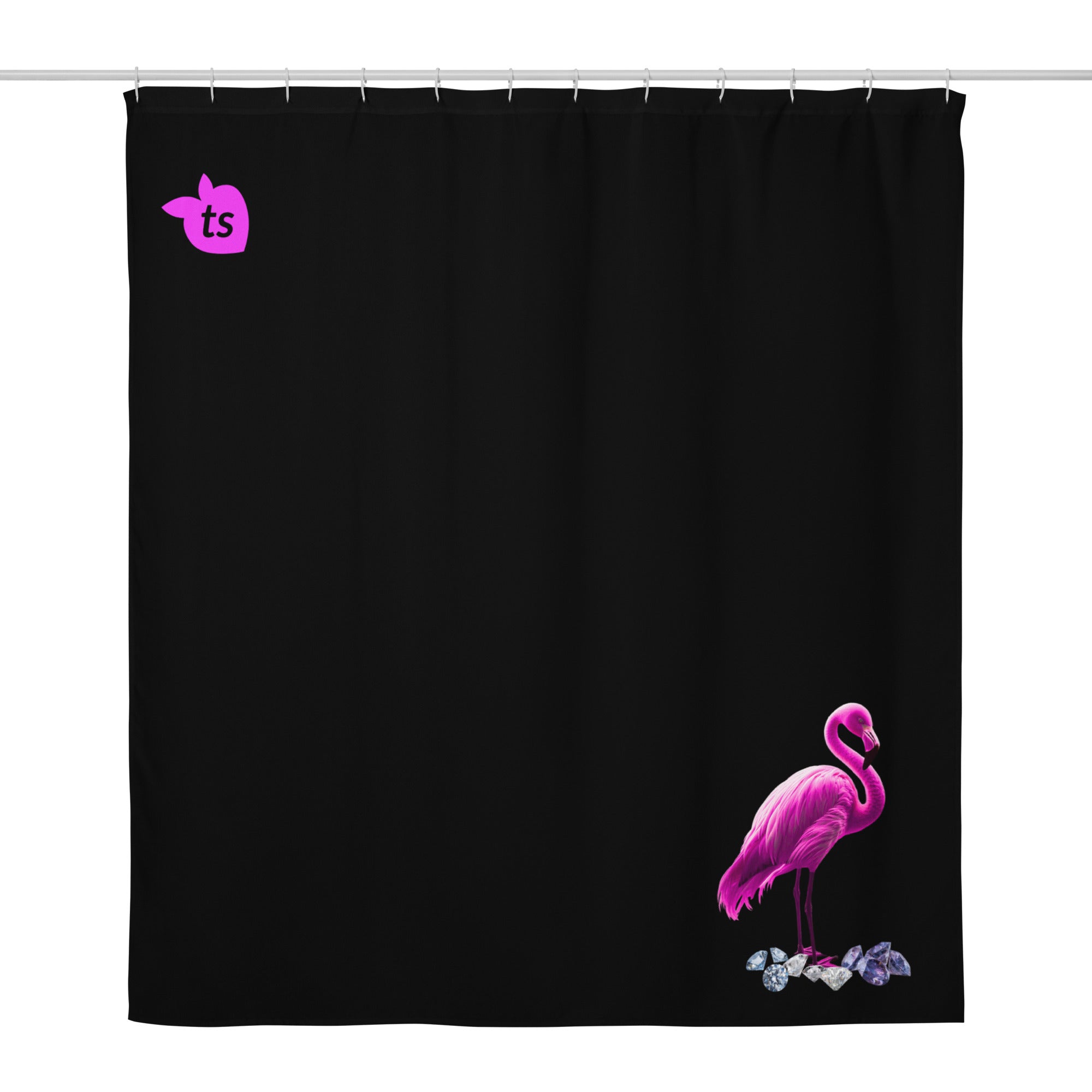 tsgabrielle® • Flamant 🦩 Rose • Shower Curtain • Black • 71″ × 74″