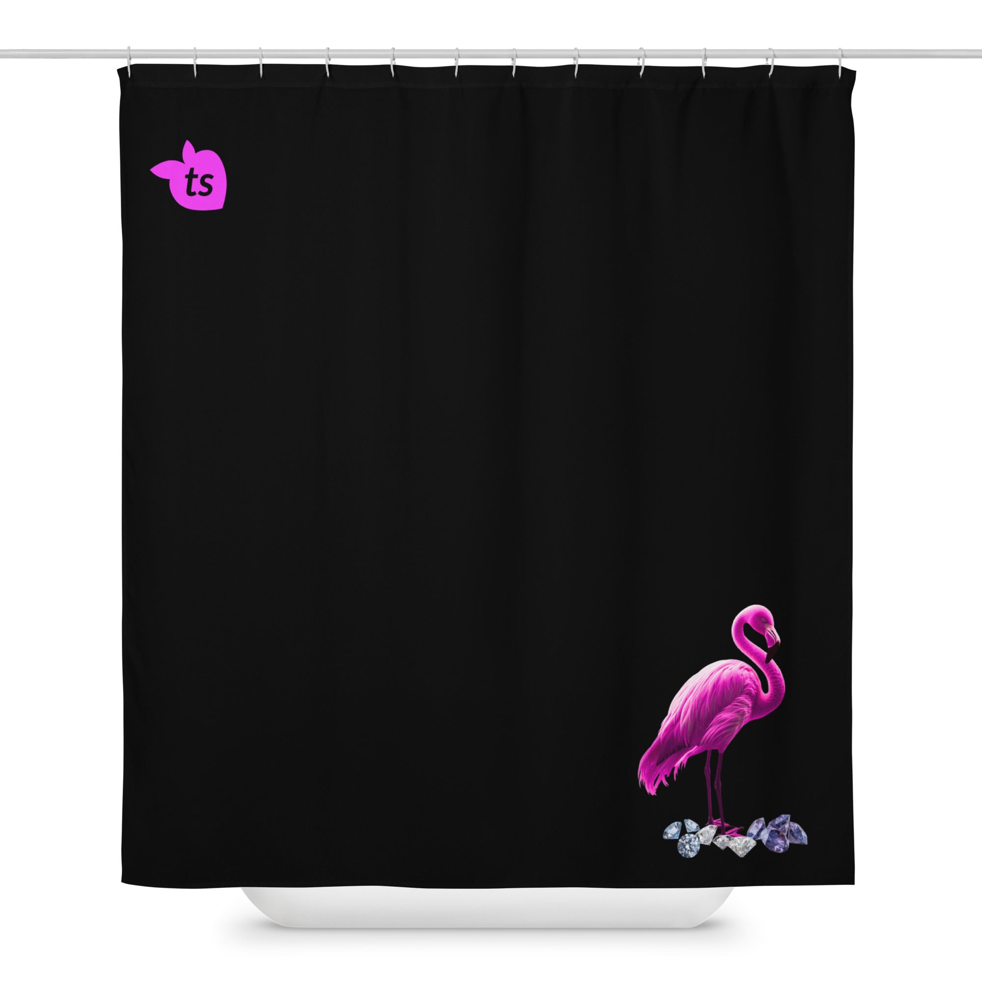 tsgabrielle® • Flamant 🦩 Rose • Shower Curtain • Black • 71″ × 74″