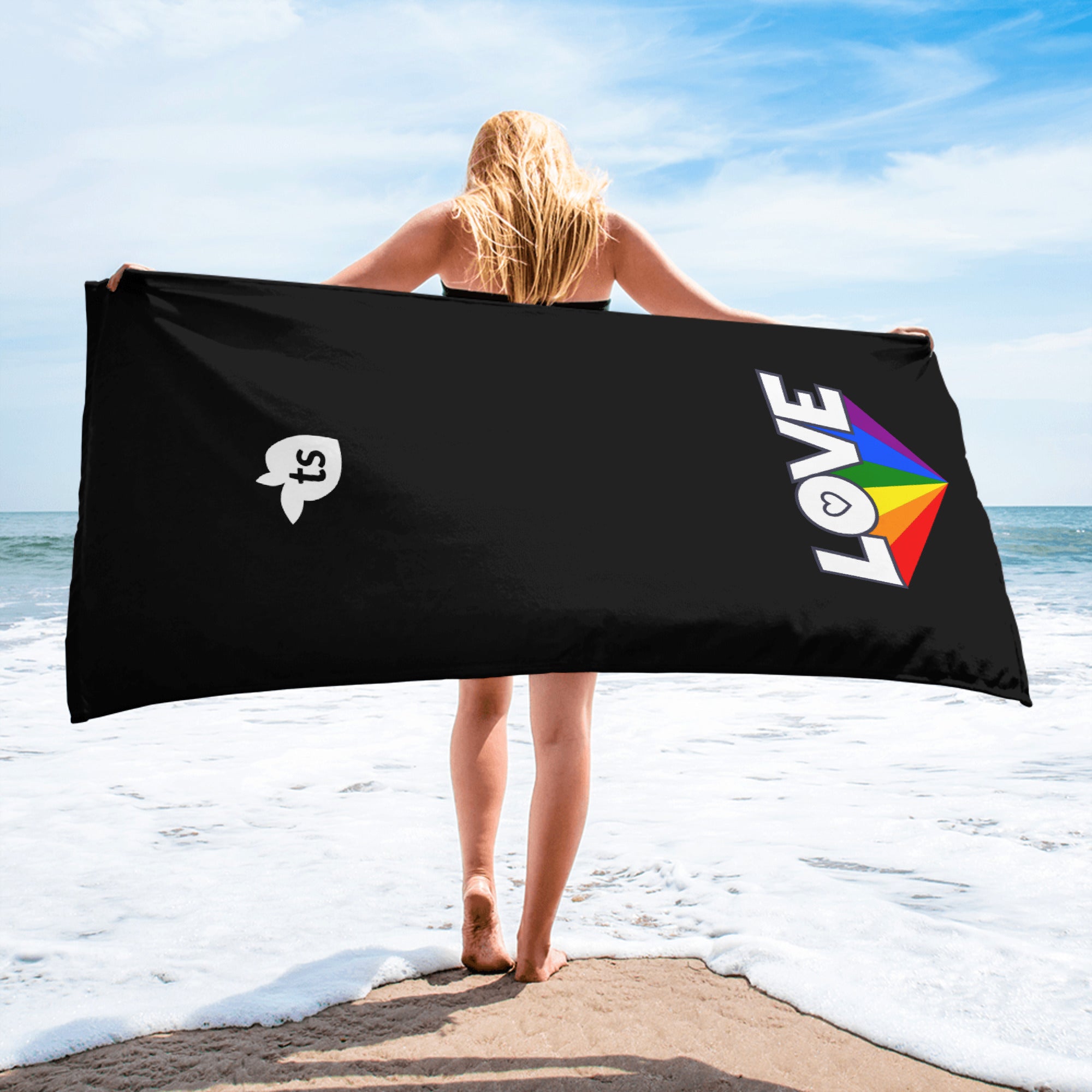 402 - tsgabrielle® • Pride 25 - Kærlighed • Håndklæde • Sort • 76 x 152 cm