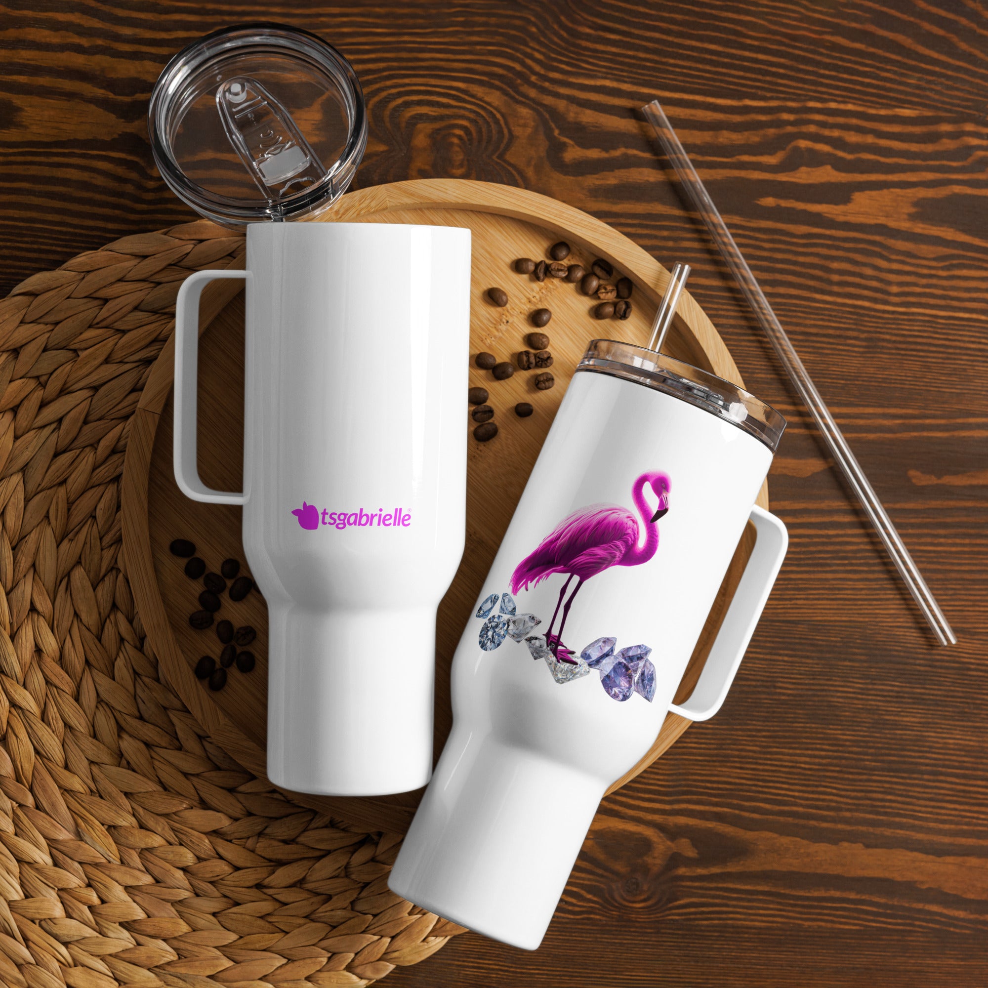 tsgabrielle® • Flamant 🦩 Rose • Travel Mug with a Handle • 2 Sizes •