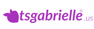 Logo of tsgabrielle with a purple leaf-like symbol on a white background